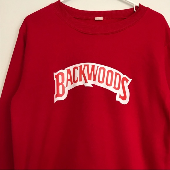 Vintage Red Long Sleeve Crew Neck Backwoods Sweatshirt Pullover Unisex Womens - Picture 3 of 5